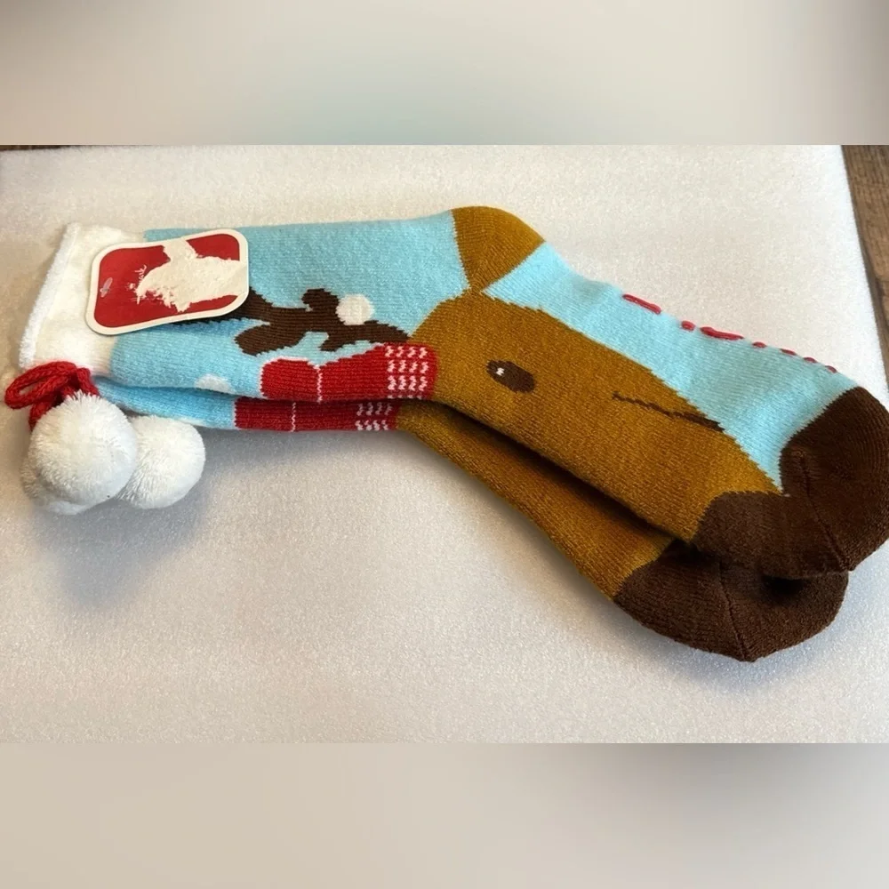 Hallmark Reindeer Kids Socks - Light Blue and Brown